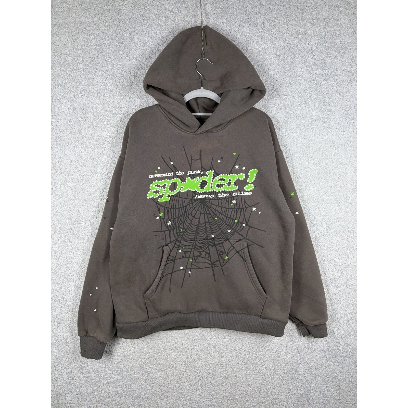 Sp5der Punk V2 Hoodie Slate Grey Size Mens Xl Faded Bleached